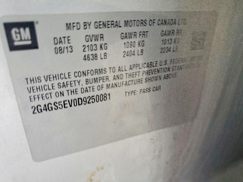 55610676 :رقم المزاد ، 2G4GS5EV0D9250081 vin ، 2013 Buick Regal مزاد بيع