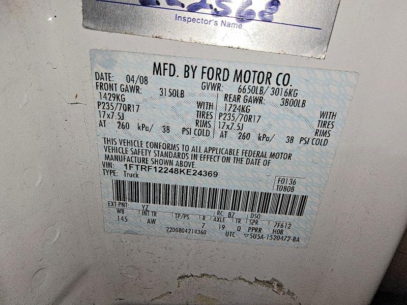 Aukcja sprzedaży 2008 Ford F150, vin: 1FTRF12248KE24369, numer aukcji: 56982166