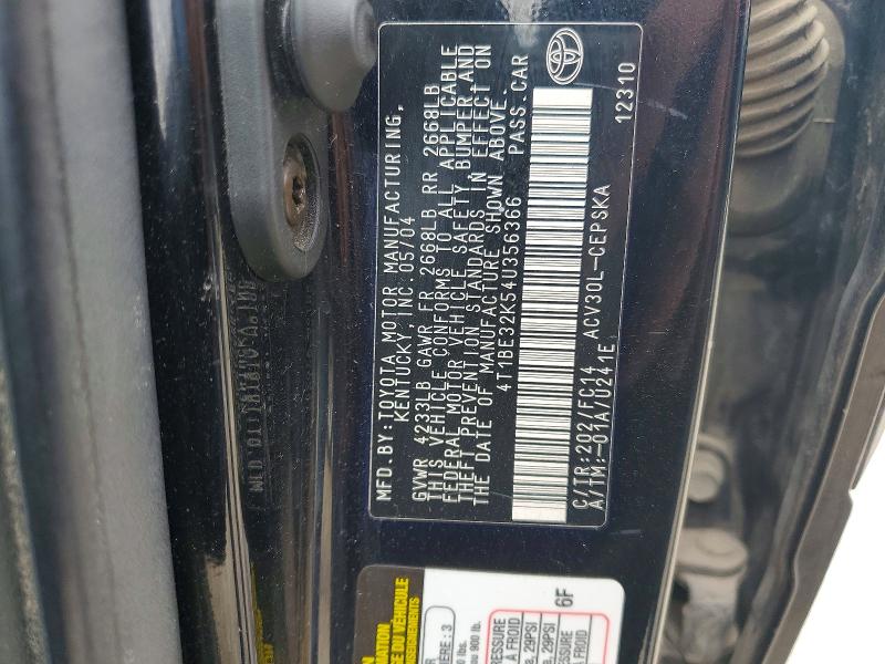 2004 Toyota Camry მანქანა იყიდება აუქციონზე, vin: 4T1BE32K54U356366, აუქციონის ნომერი: 57715586