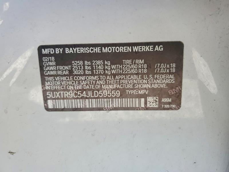 2018 Bmw X3 მანქანა იყიდება აუქციონზე, vin: 5UXTR9C54JLD59559, აუქციონის ნომერი: 58775476