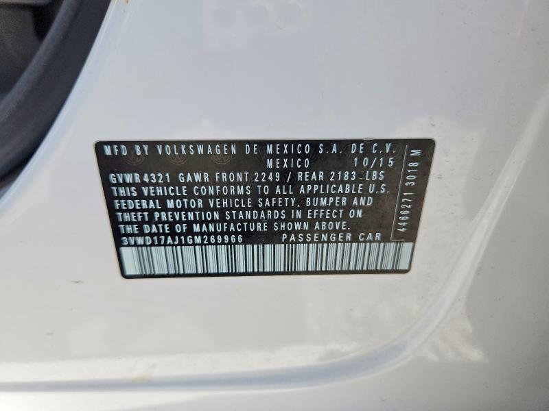 2016 Volkswagen Jetta მანქანა იყიდება აუქციონზე, vin: 3VWD17AJ1GM269966, აუქციონის ნომერი: 58148886
