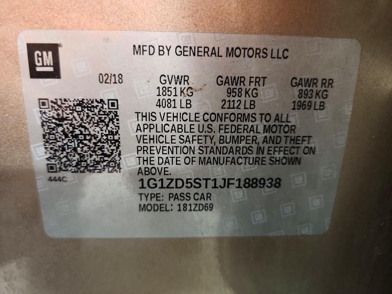 2018 Chevrolet Malibu მანქანა იყიდება აუქციონზე, vin: 1G1ZD5ST1JF188938, აუქციონის ნომერი: 57309126
