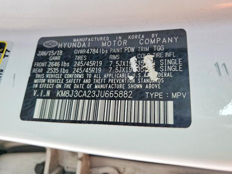 58962996 :رقم المزاد ، KM8J3CA23JU665882 vin ، 2018 Hyundai Tucson مزاد بيع