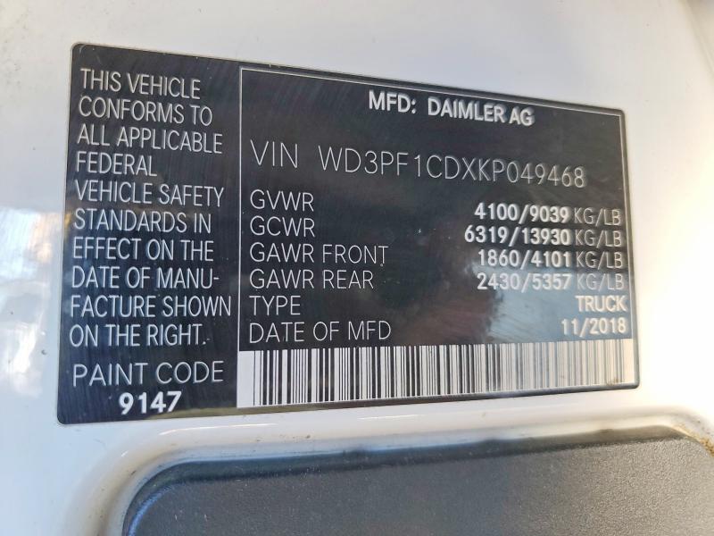 54661906 :رقم المزاد ، WD3PF1CDXKP049468 vin ، 2019 Mercedes Benz Sprinter مزاد بيع