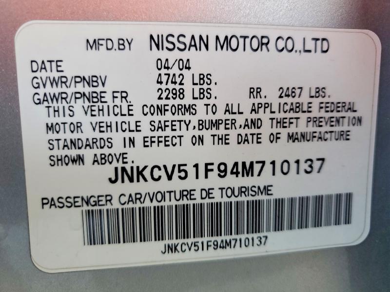 Aukcja sprzedaży 2004 Infiniti G35, vin: JNKCV51F94M710137, numer aukcji: 56168776