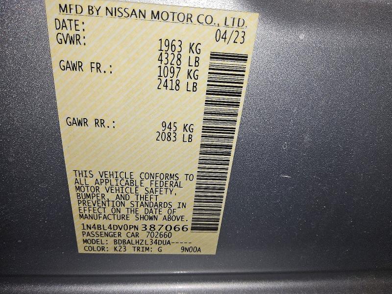 Продаж на аукціоні авто 2023 Nissan Altima, vin: 1N4BL4DV0PN387066, номер лоту: 54970666
