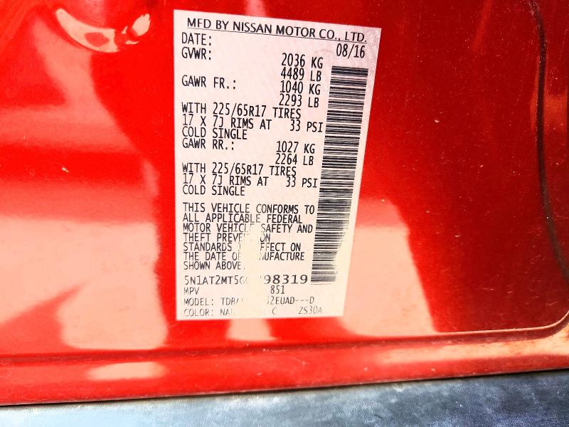 Aukcja sprzedaży 2016 Nissan Rogue, vin: 5N1AT2MT5GC898319, numer aukcji: 55654456