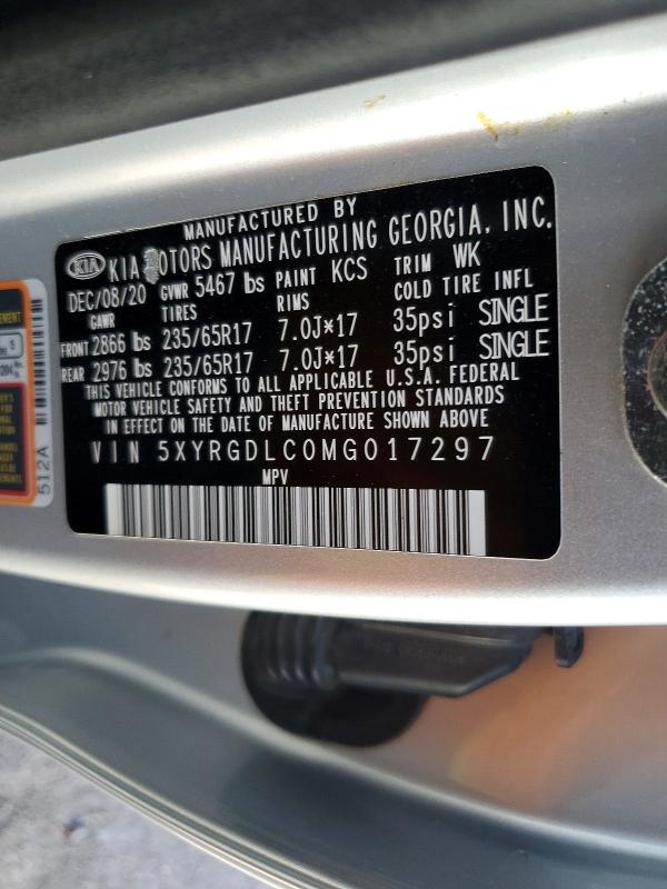 2021 Kia Sorento მანქანა იყიდება აუქციონზე, vin: 5XYRGDLC0MG017297, აუქციონის ნომერი: 55395656