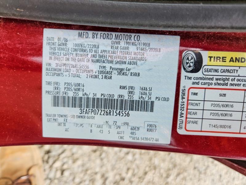 Продажа на аукционе авто 2006 Ford Fusion, vin: 3FAFP07Z26R154556, номер лота: 58195326