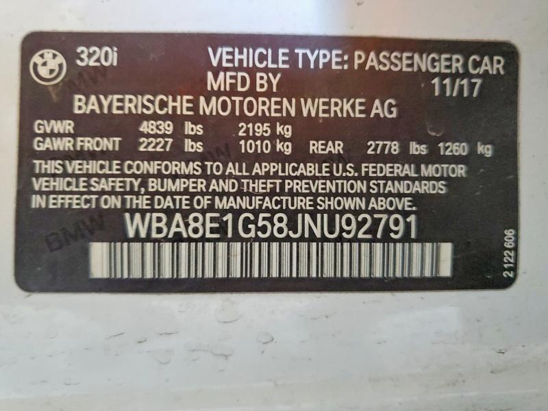 Продажа на аукционе авто 2018 Bmw 320, vin: WBA8E1G58JNU92791, номер лота: 56845596