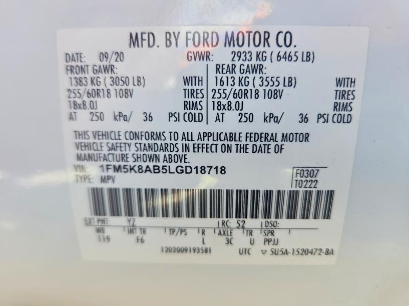 Продаж на аукціоні авто 2020 Ford Explorer, vin: 1FM5K8AB5LGD18718, номер лоту: 57484816