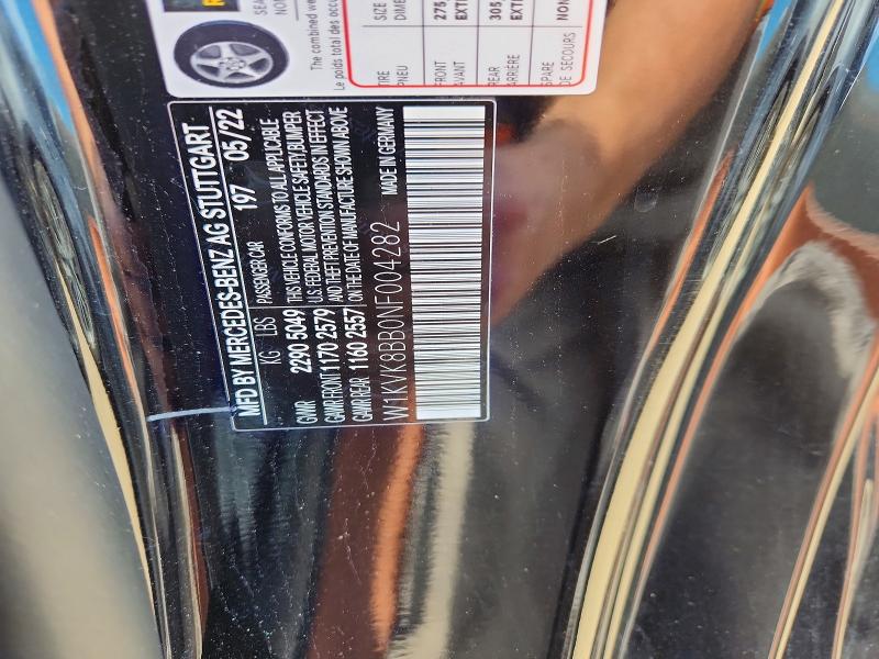 2022 Mercedes-benz Sl მანქანა იყიდება აუქციონზე, vin: W1KVK8BB0NF004282, აუქციონის ნომერი: 54546196