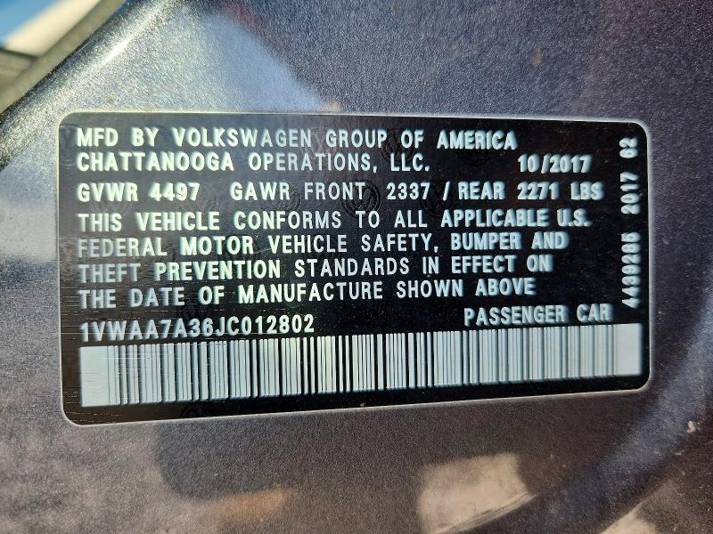 Aukcja sprzedaży 2018 Volkswagen Passat, vin: 1VWAA7A36JC012802, numer aukcji: 54693396