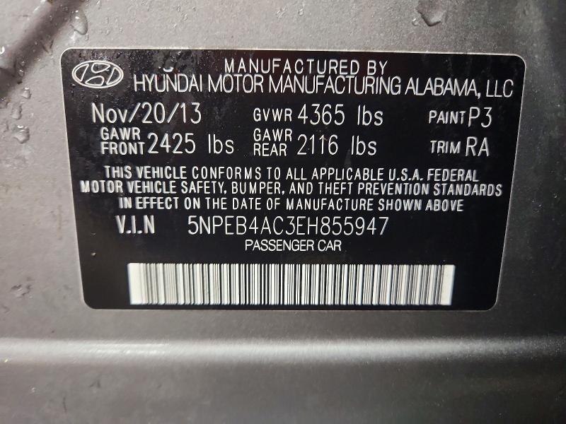 2014 Hyundai Sonata მანქანა იყიდება აუქციონზე, vin: 5NPEB4AC3EH855947, აუქციონის ნომერი: 57694826