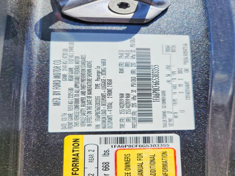 2016 Ford Mustang მანქანა იყიდება აუქციონზე, vin: 1FA6P8CF6G5303355, აუქციონის ნომერი: 57937436