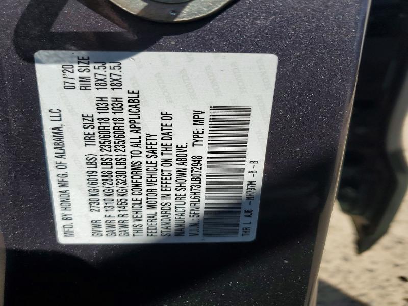 57122936 :رقم المزاد ، 5FNRL6H73LB072948 vin ، 2020 Honda Odyssey مزاد بيع