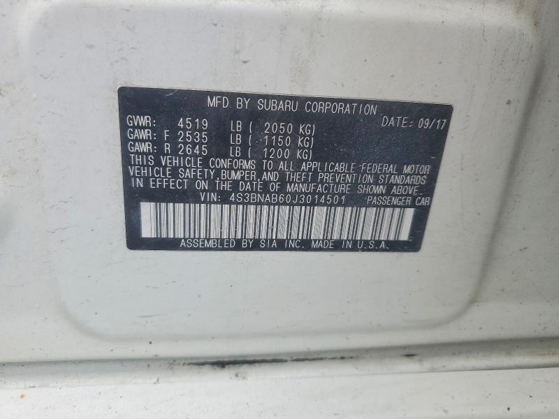 2018 Subaru Legacy მანქანა იყიდება აუქციონზე, vin: 4S3BNAB60J3014501, აუქციონის ნომერი: 58035336