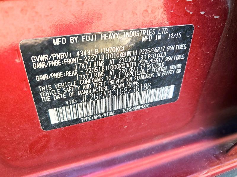 Aukcja sprzedaży 2016 Subaru Crosstrek, vin: JF2GPANC1G8236186, numer aukcji: 56122856