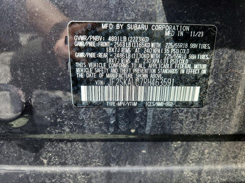 Продаж на аукціоні авто 2024 Subaru Forester, vin: JF2SKALC7RH463591, номер лоту: 57622166
