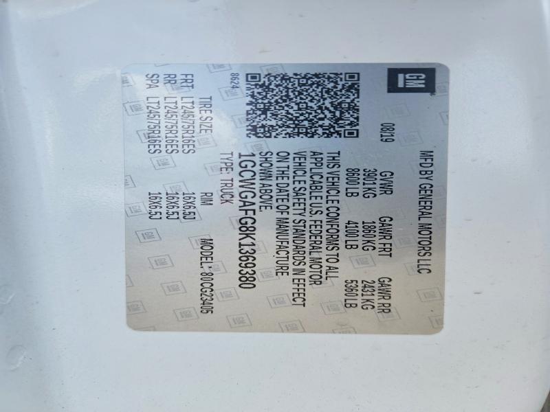 Aukcja sprzedaży 2019 Chevrolet Express G2500, vin: 1GCWGAFG8K1369380, numer aukcji: 56266506