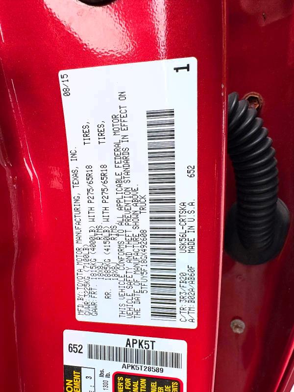 Продаж на аукціоні авто 2016 Toyota Tundra, vin: 5TFUY5F18GX492608, номер лоту: 56279136