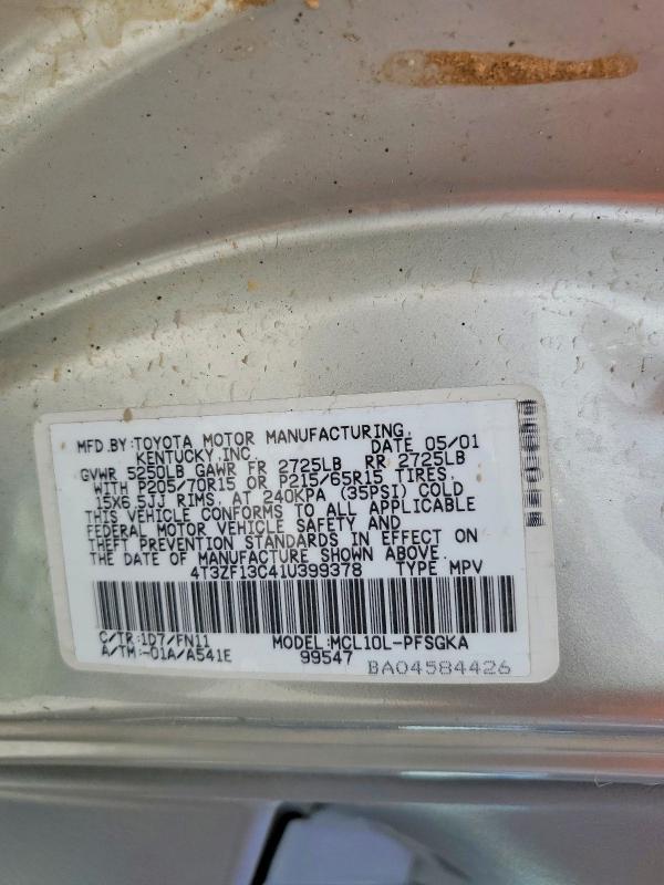 Продажа на аукционе авто 2001 Toyota Sienna, vin: 4T3ZF13C41U399378, номер лота: 56168206