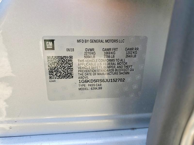2018 Cadillac Ct6 მანქანა იყიდება აუქციონზე, vin: 1G6KD5RS6JU152702, აუქციონის ნომერი: 73343505