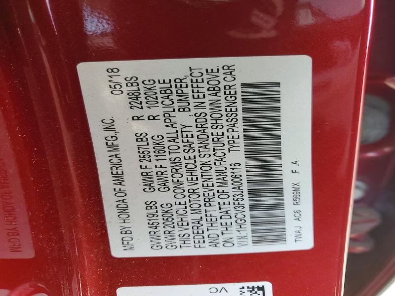58804526 :رقم المزاد ، 1HGCV3F53JA006116 vin ، 2018 Honda Accord Hybrid مزاد بيع