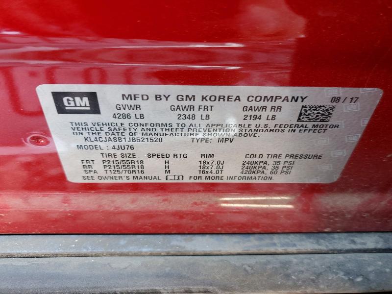Aukcja sprzedaży 2018 Buick Encore, vin: KL4CJASB1JB521520, numer aukcji: 57885276