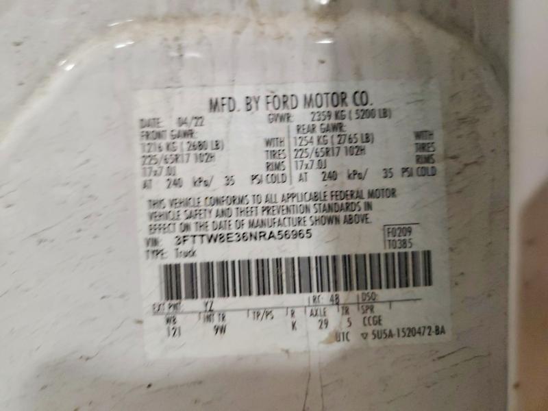 2022 Ford Maverick მანქანა იყიდება აუქციონზე, vin: 3FTTW8E36NRA56965, აუქციონის ნომერი: 58765126