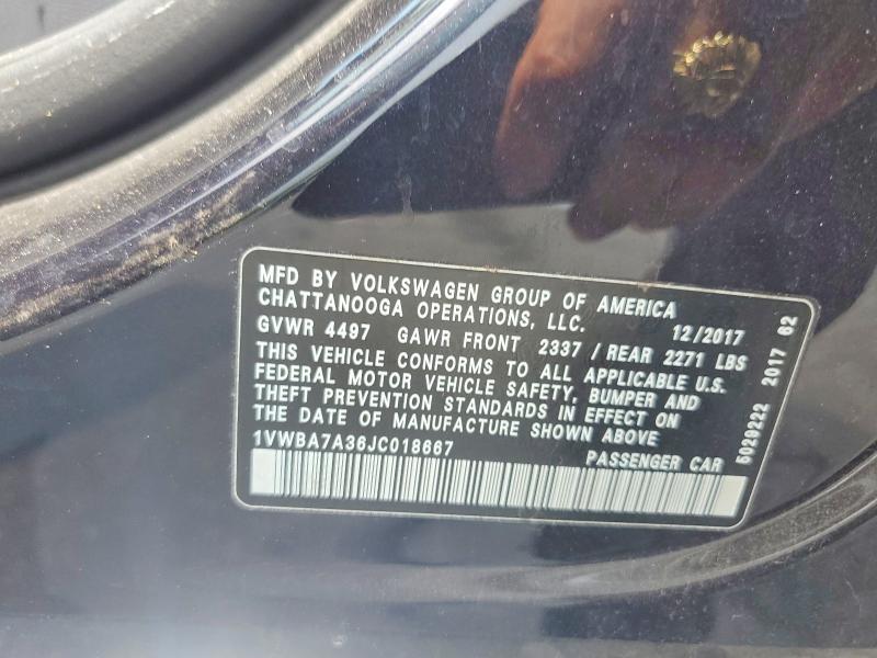 Aukcja sprzedaży 2018 Volkswagen Passat, vin: 1VWBA7A36JC018667, numer aukcji: 57903156
