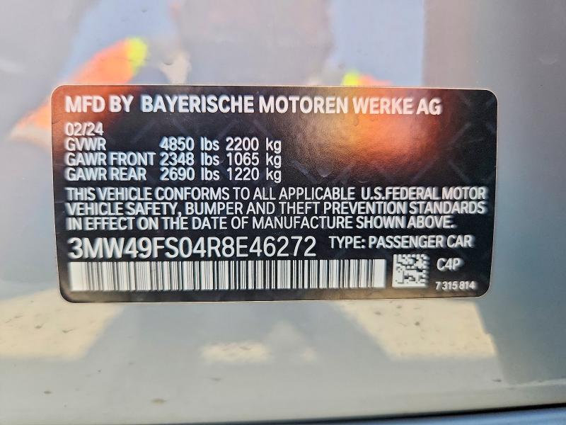 Aukcja sprzedaży 2024 Bmw M340i, vin: 3MW49FS04R8E46272, numer aukcji: 58470346