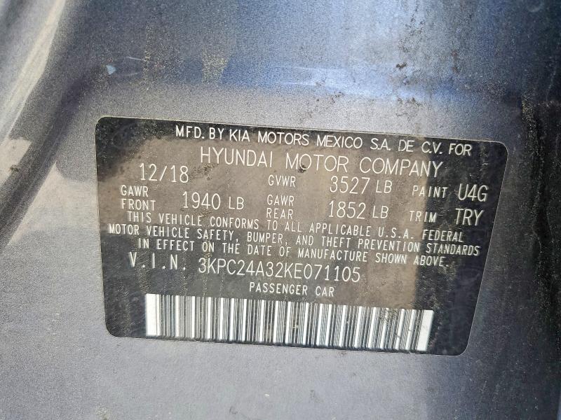 Aukcja sprzedaży 2019 Hyundai Accent, vin: 3KPC24A32KE071105, numer aukcji: 57971216