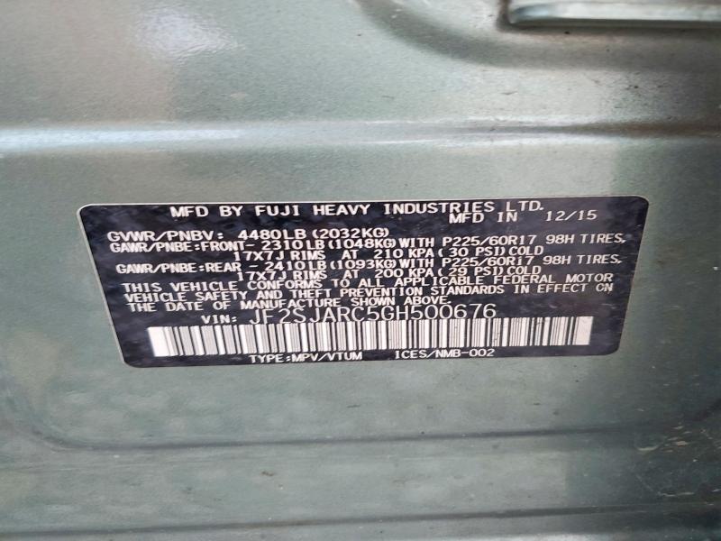 58274426 :رقم المزاد ، JF2SJARC5GH500676 vin ، 2016 Subaru Forester مزاد بيع
