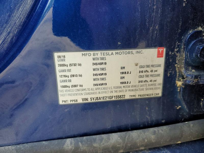 56640756 :رقم المزاد ، 5YJSA1E21GF155822 vin ، 2016 Tesla Model S مزاد بيع