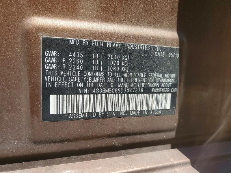 2013 Subaru Legacy მანქანა იყიდება აუქციონზე, vin: 4S3BMBC69D3047878, აუქციონის ნომერი: 58255646