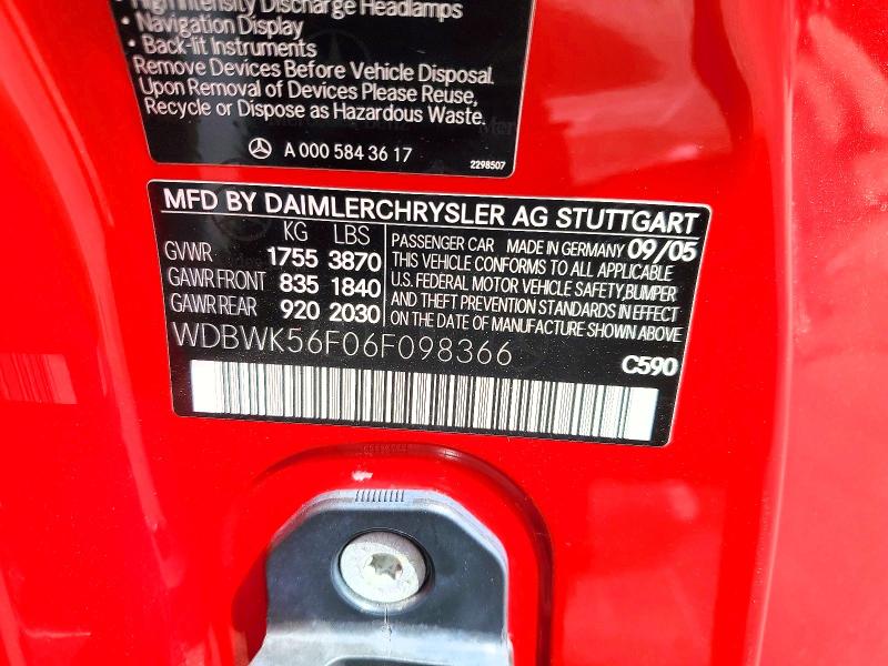 Aukcja sprzedaży 2006 Mercedes-benz Slk, vin: WDBWK56F06F098366, numer aukcji: 55628796