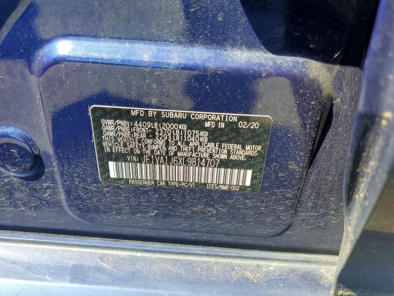 Продаж на аукціоні авто 2020 Subaru Wrx, vin: JF1VA1J6XL9814707, номер лоту: 58830206