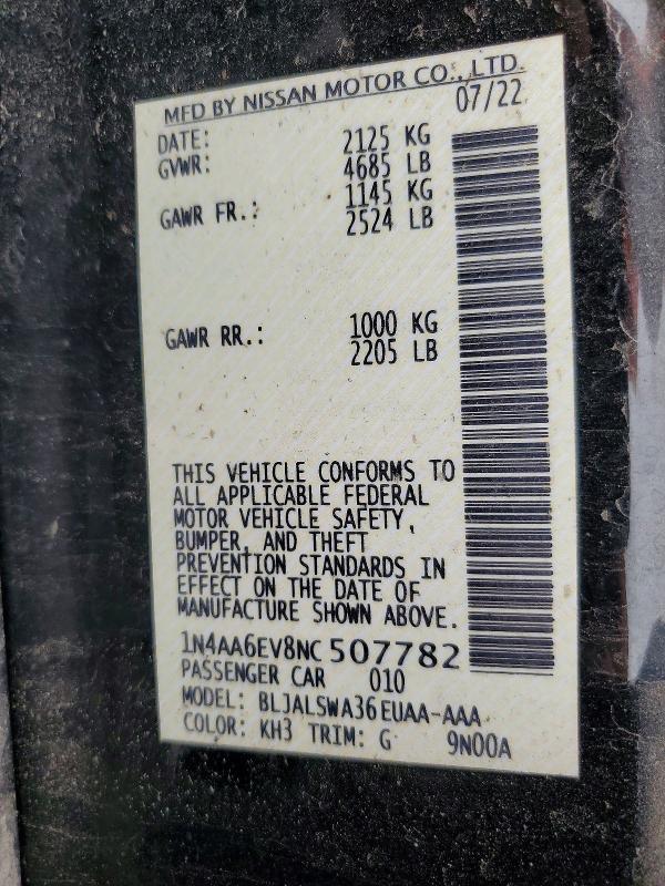 Продаж на аукціоні авто 2022 Nissan Maxima, vin: 1N4AA6EV8NC507782, номер лоту: 59108306