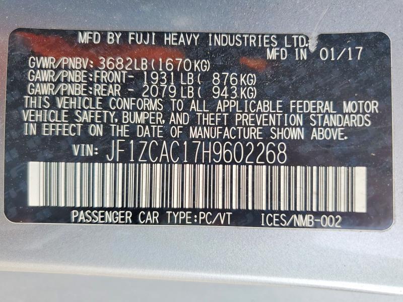 57014496 :رقم المزاد ، JF1ZCAC17H9602268 vin ، 2017 Subaru Brz مزاد بيع