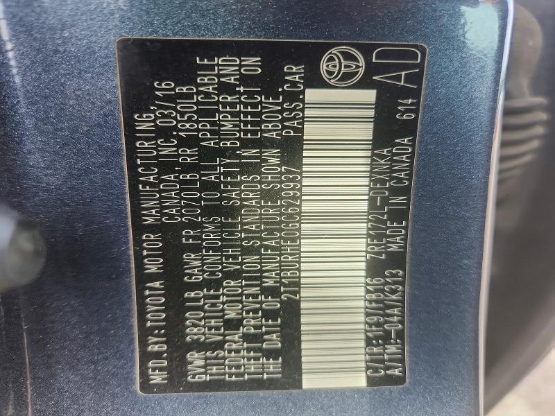 58227786 :رقم المزاد ، 2T1BURHE0GC629937 vin ، 2016 Toyota Corolla مزاد بيع