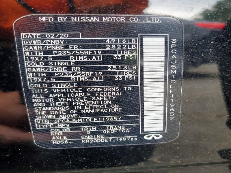 56541746 :رقم المزاد ، 3PCAJ5M10LF119657 vin ، 2020 Infiniti Qx50 مزاد بيع