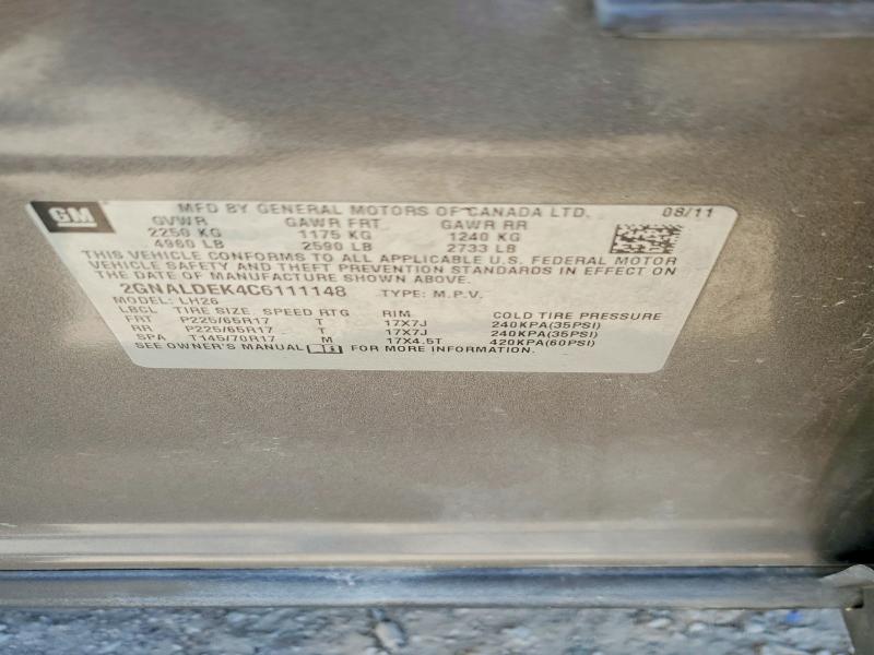 Продаж на аукціоні авто 2012 Chevrolet Equinox, vin: 2GNALDEK4C6111148, номер лоту: 55895386