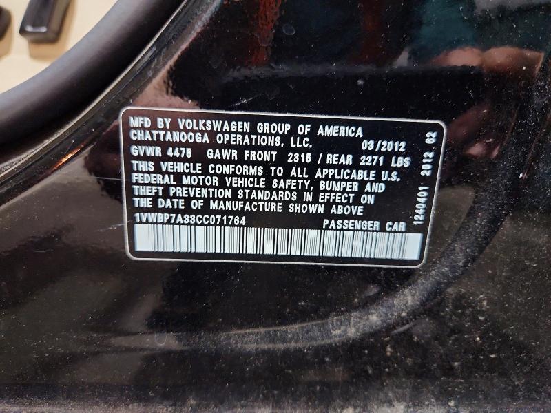 Продаж на аукціоні авто 2012 Volkswagen Passat, vin: 1VWBP7A33CC071764, номер лоту: 56972246