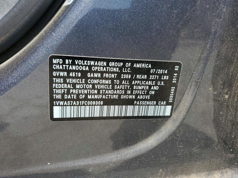 Aukcja sprzedaży 2015 Volkswagen Passat, vin: 1VWAS7A31FC009309, numer aukcji: 59268806