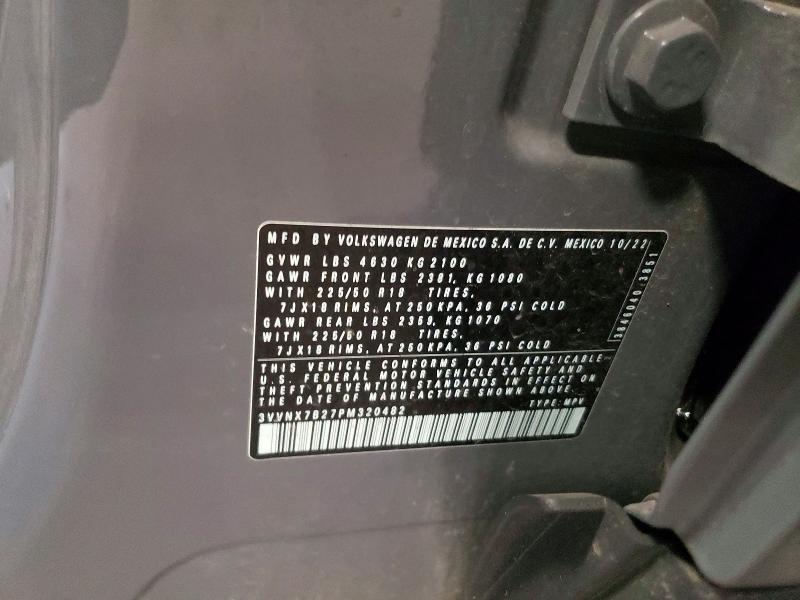 2023 Volkswagen Taos მანქანა იყიდება აუქციონზე, vin: 3VVNX7B27PM320482, აუქციონის ნომერი: 57041856