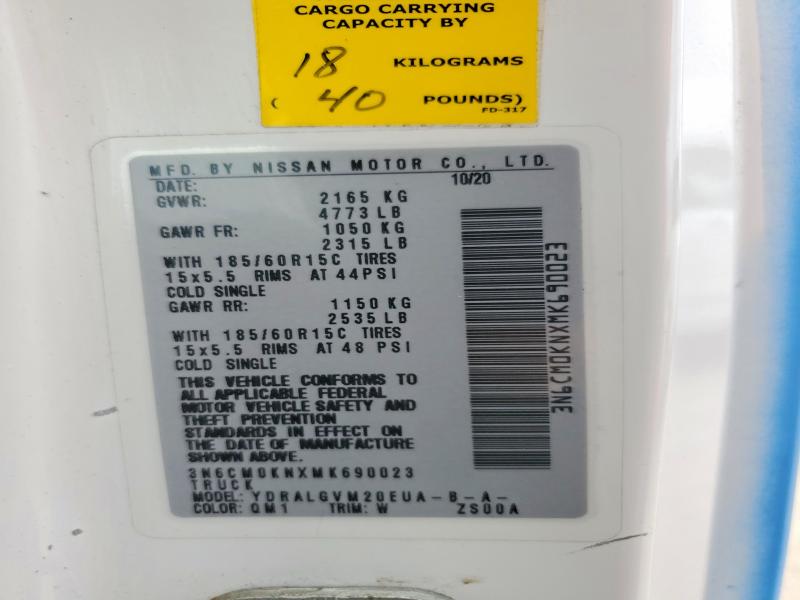 Aukcja sprzedaży 2021 Nissan Nv200, vin: 3N6CM0KNXMK690023, numer aukcji: 58284246