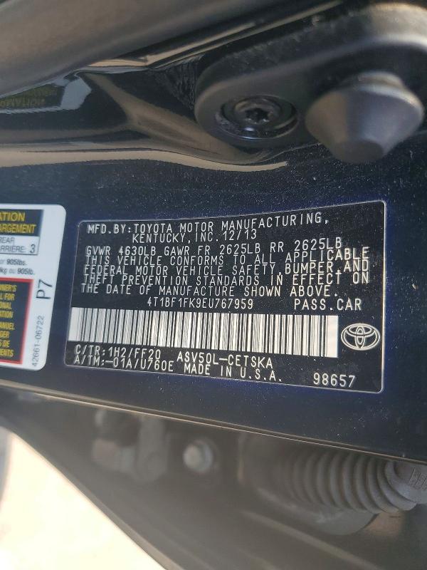 58801966 :رقم المزاد ، 4T1BF1FK9EU767959 vin ، 2014 Toyota Camry مزاد بيع