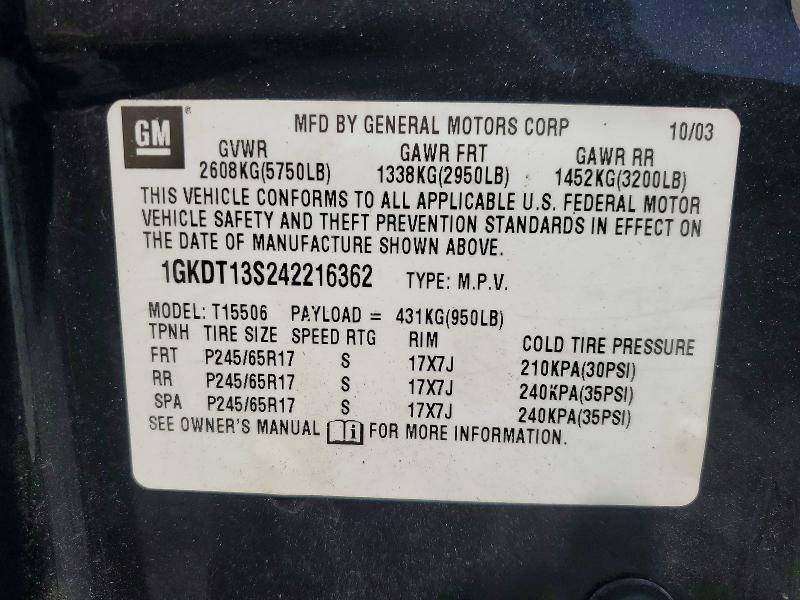 58936956 :رقم المزاد ، 1GKDT13S242216362 vin ، 2004 Gmc Envoy مزاد بيع