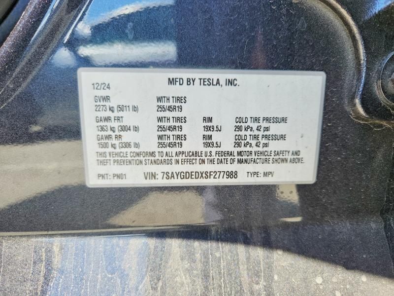 2025 Tesla Model Y მანქანა იყიდება აუქციონზე, vin: 7SAYGDEDXSF277988, აუქციონის ნომერი: 56351316